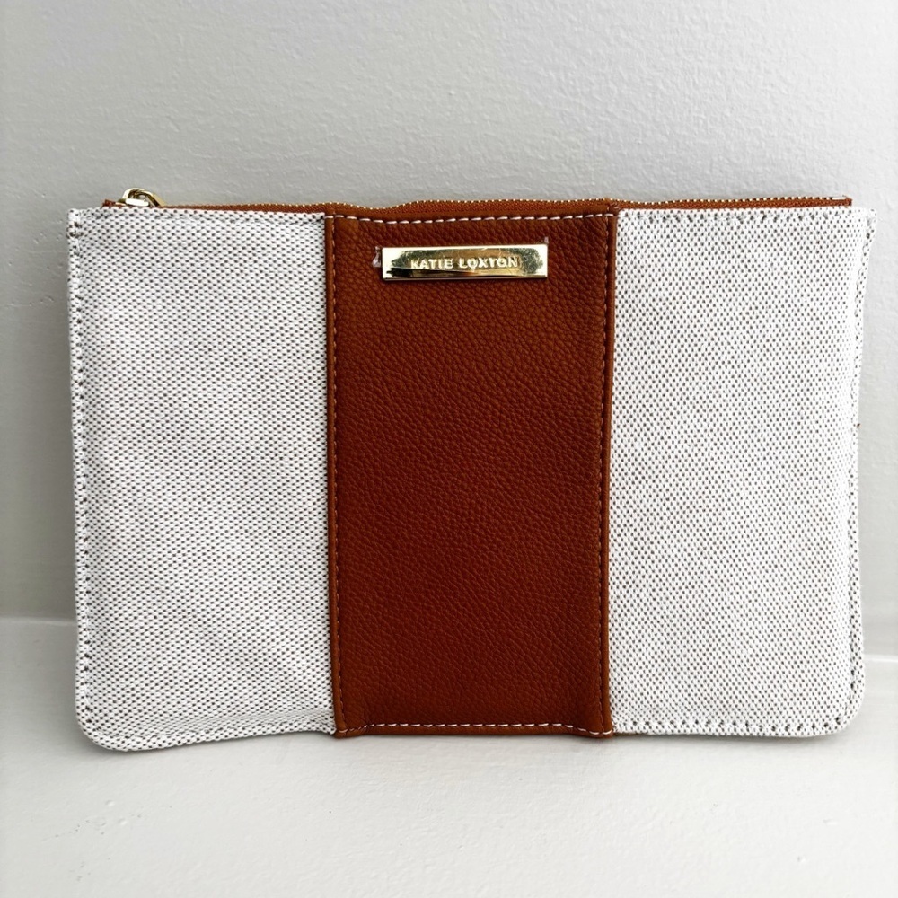 Katie Loxton Amalfi Canvas Pouch in cream and light brown - Picture 3 of 11